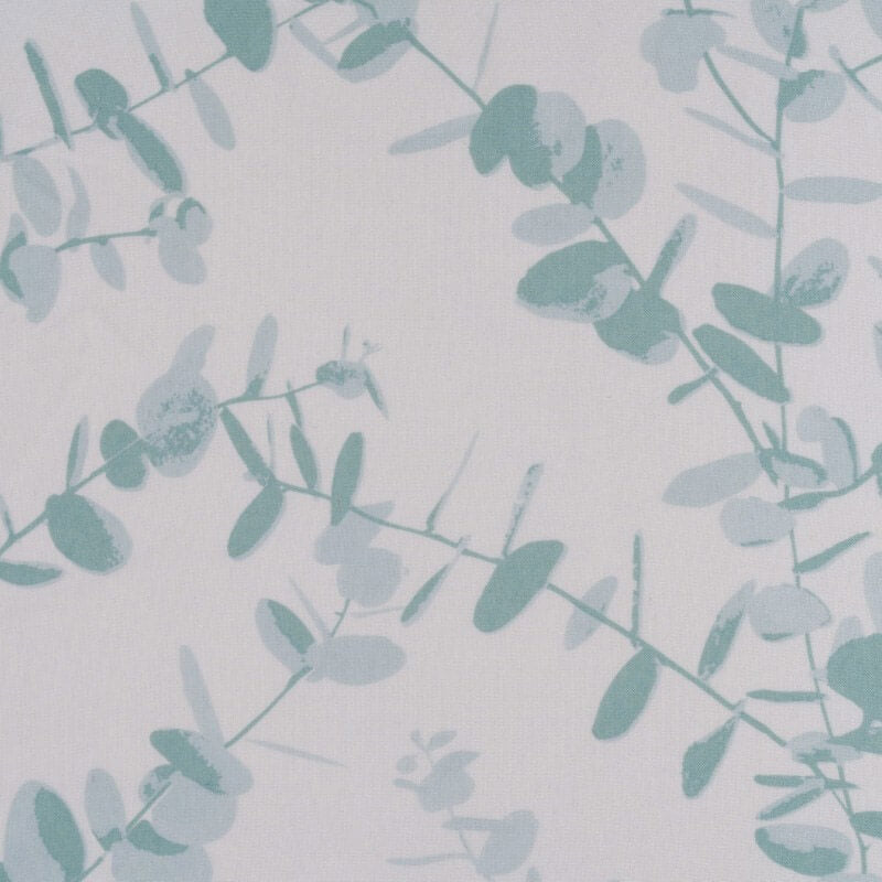 Curtain fabric with lead thread 2.80m Luiza – white with cool green plant pattern