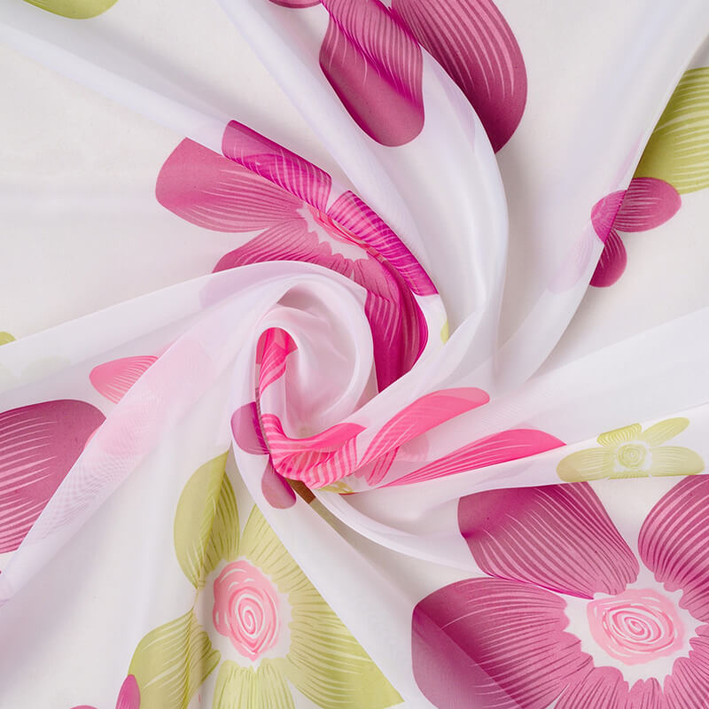 Curtain tulle with lead thread 2.80m Silan – white with lilac pink floral pattern