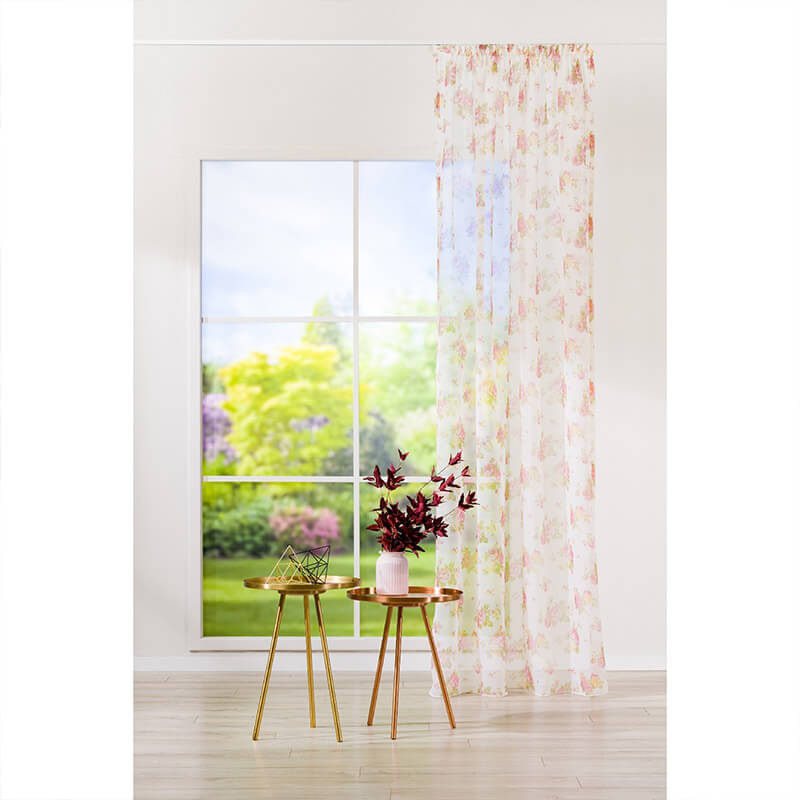 Curtain tulle with lead thread 2.80m - cream color with rose pattern