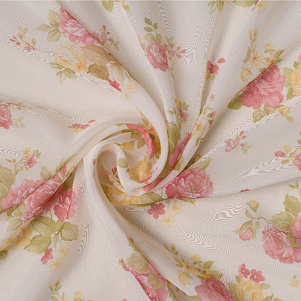 Curtain tulle with lead thread 2.80m - cream color with rose pattern
