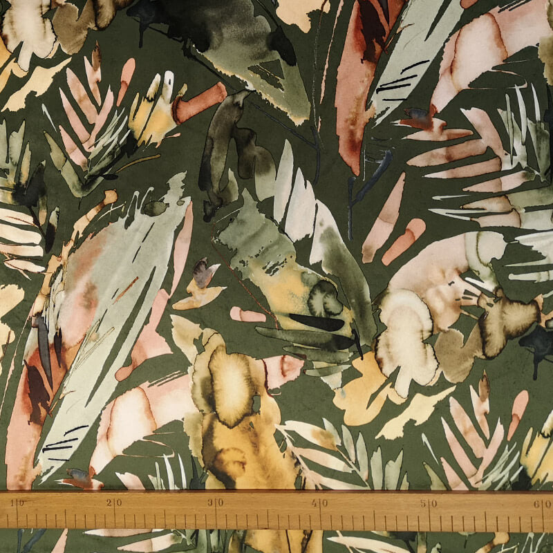Velvet curtain fabric 3m – green with abstract pattern