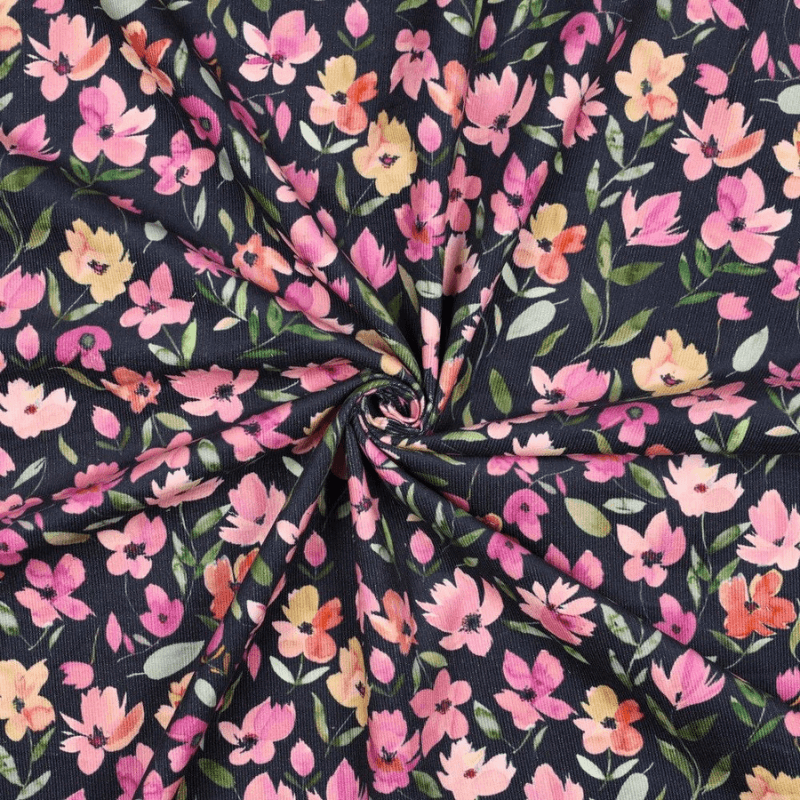 Kokvilnas velveta audums BABYCORD 140cm | 145g/m² - ziediņi
