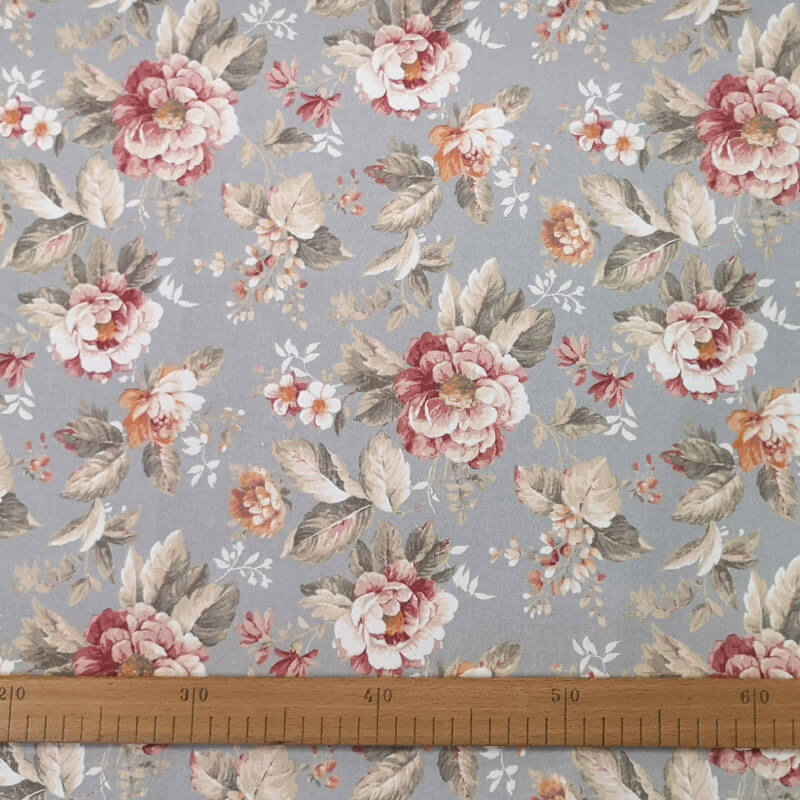 Canvas fabric 280cm | 230g/m² – flowers on a gray background