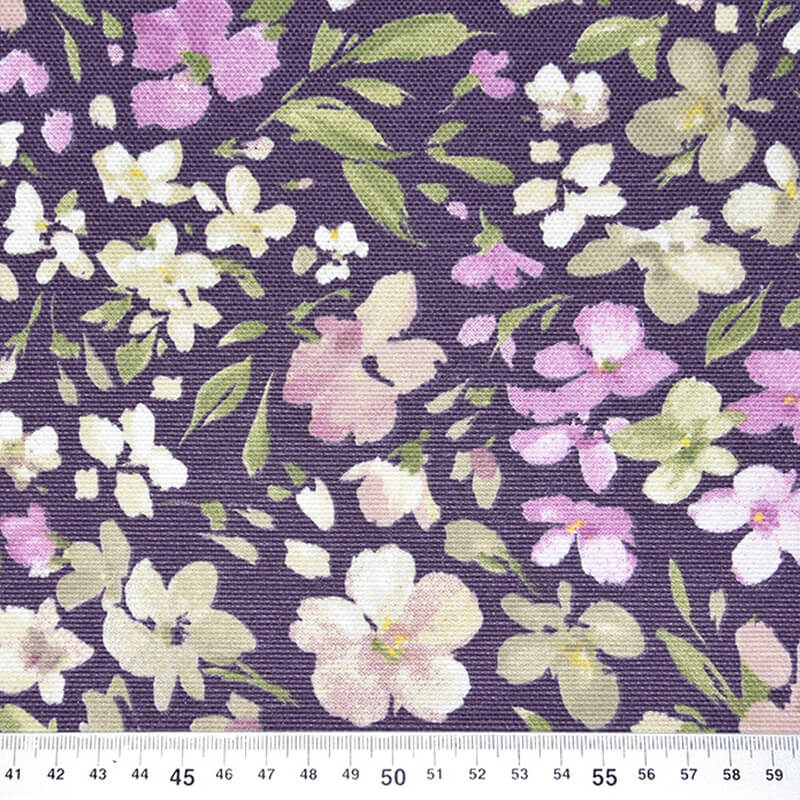Kanvas audums 280cm | 230g/m² – ziedi uz violeta fona