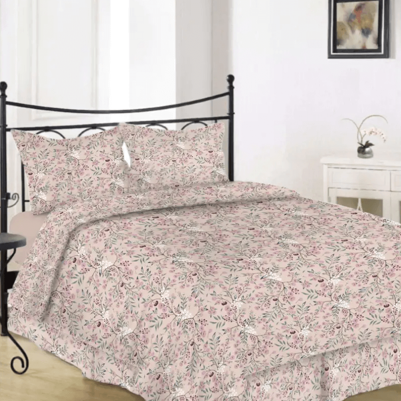 Kokvilnas audums 220cm | 147g/m² ar augu rakstu – rozā