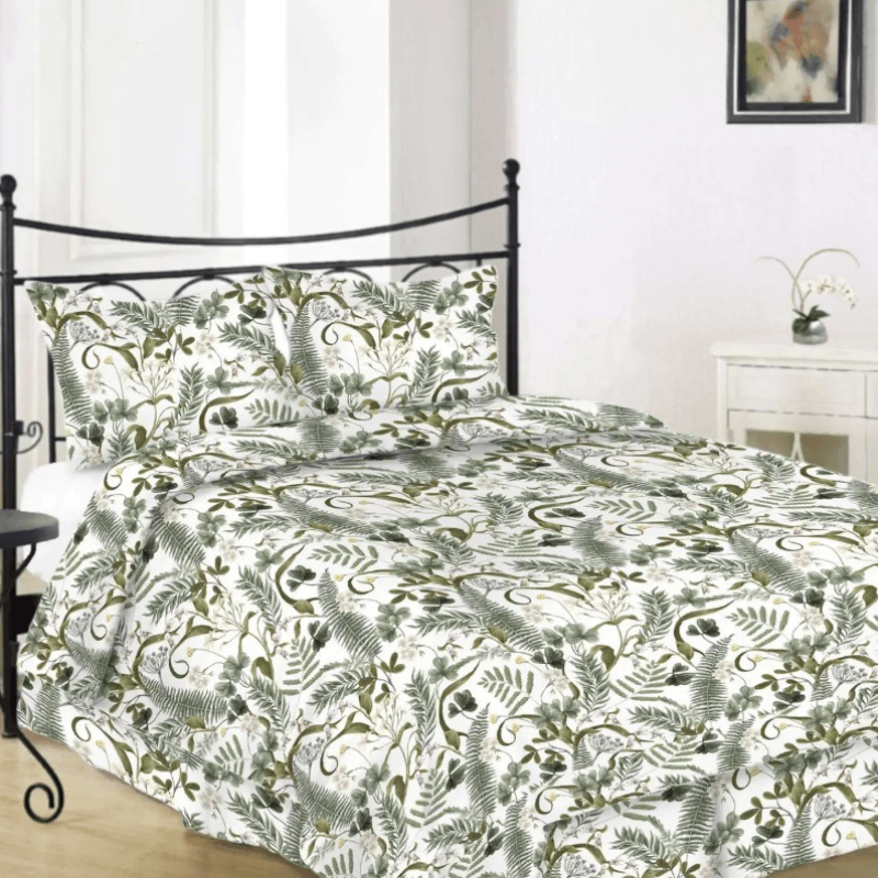 Kokvilnas audums 220cm | 147g/m² ar augu rakstu – balts