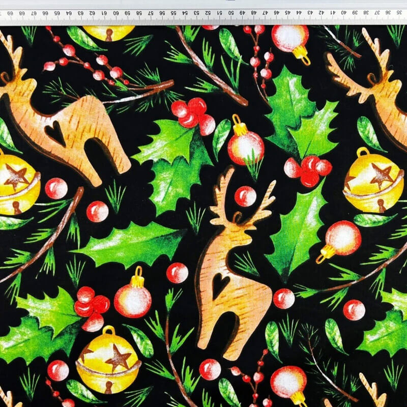 Cotton fabric 160cm – Christmas patterns on a black background