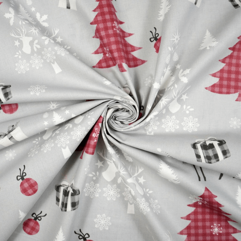 Cotton fabric 160cm | 130g/m² – Deer with Christmas trees