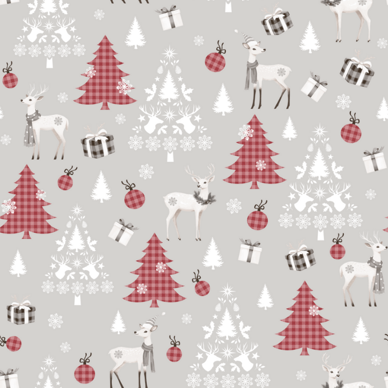 Cotton fabric 160cm | 130g/m² – Deer with Christmas trees