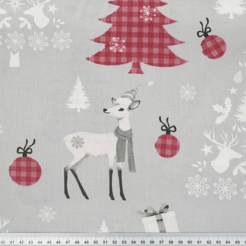 Cotton fabric 160cm | 130g/m² – Deer with Christmas trees
