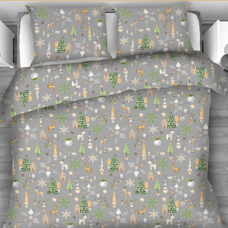 Kokvilnas audums 160cm | 130g/m² – Ziemassvētki - pelēks