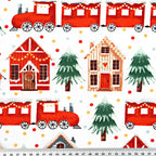 Cotton fabric 160cm | 130g/m² – trains and gingerbread houses