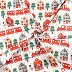 Cotton fabric 160cm | 130g/m² – trains and gingerbread houses