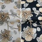 Kokvilnas satīna audums ar elastānu 150cm | 200g/m² – ziedi