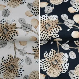 Kokvilnas satīna audums ar elastānu 150cm | 200g/m² – ziedi