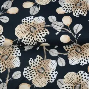 Kokvilnas satīna audums ar elastānu 150cm | 200g/m² – ziedi