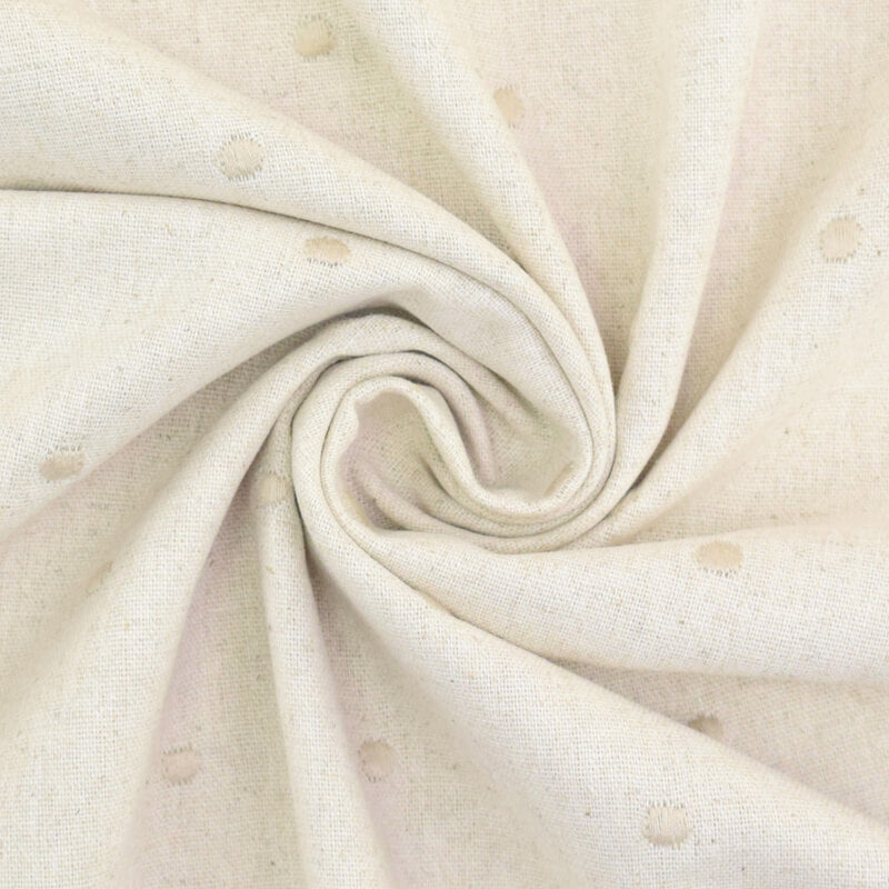 Linu - viskozes audums 125cm - dabīgā tonī ar izšūtiem punktiņiem