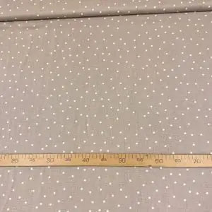 Linen fabric 150cm – beige with pompom pattern
