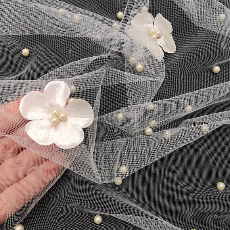 Clothing tulle with beads and flowers 150cm