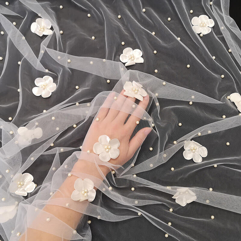Clothing tulle with beads and flowers 150cm