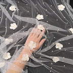 Clothing tulle with beads and flowers 150cm