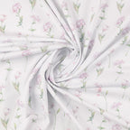 Knitted fabric 150cm | 200g/m² – flowers on a white background