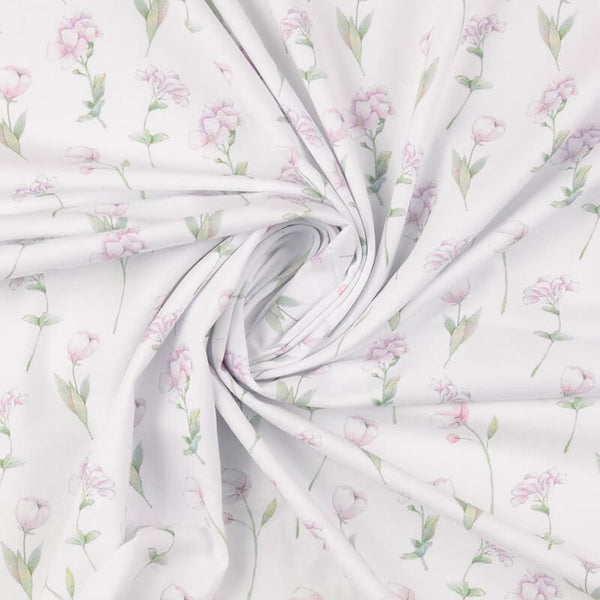 Trikotāžas audums 150cm | 200g/m² – ziediņi uz balta fona