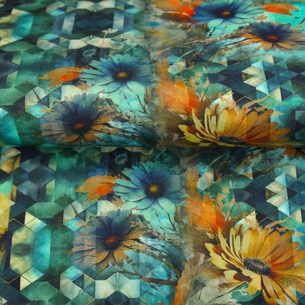 Knitted fabric 150cm | 215g/m² - flowers - geometry