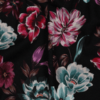 Viscose fabric with elastane 140cm | 180g/m² – flowers on a black background