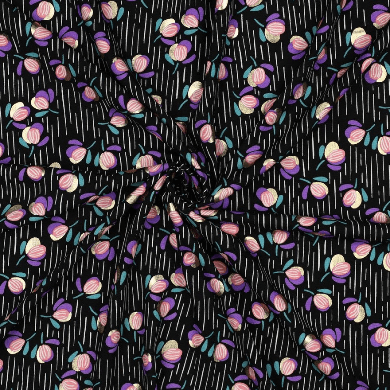 Viscose fabric 135cm | 110g/m² – floral pattern on a dark background