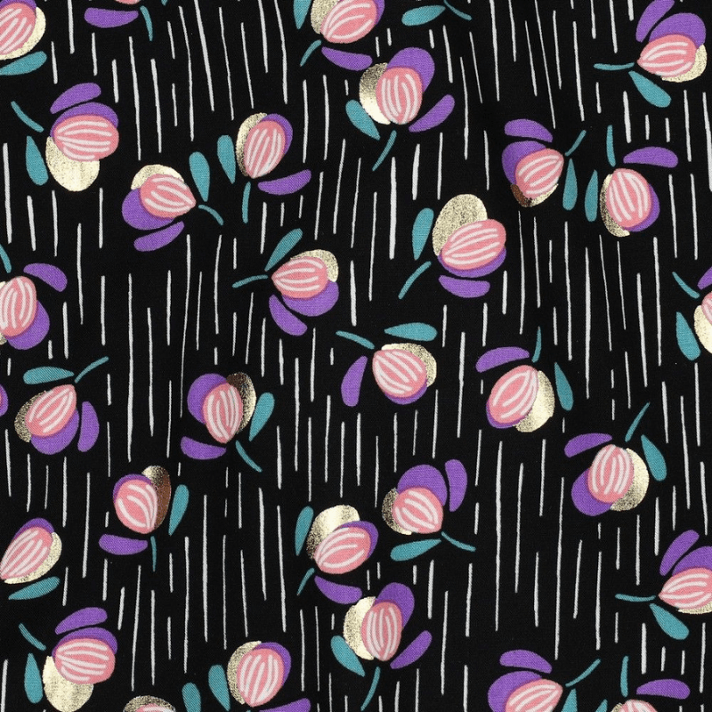Viscose fabric 135cm | 110g/m² – floral pattern on a dark background