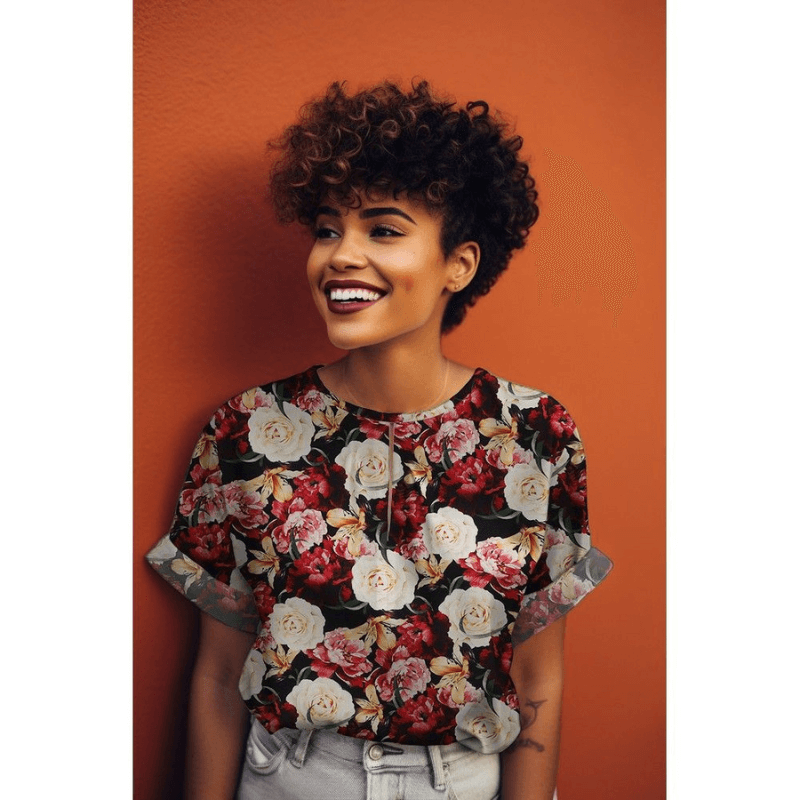 Viscose fabric 140cm | 105g/m² – flowers on a black background