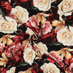 Viscose fabric 140cm | 105g/m² – flowers on a black background