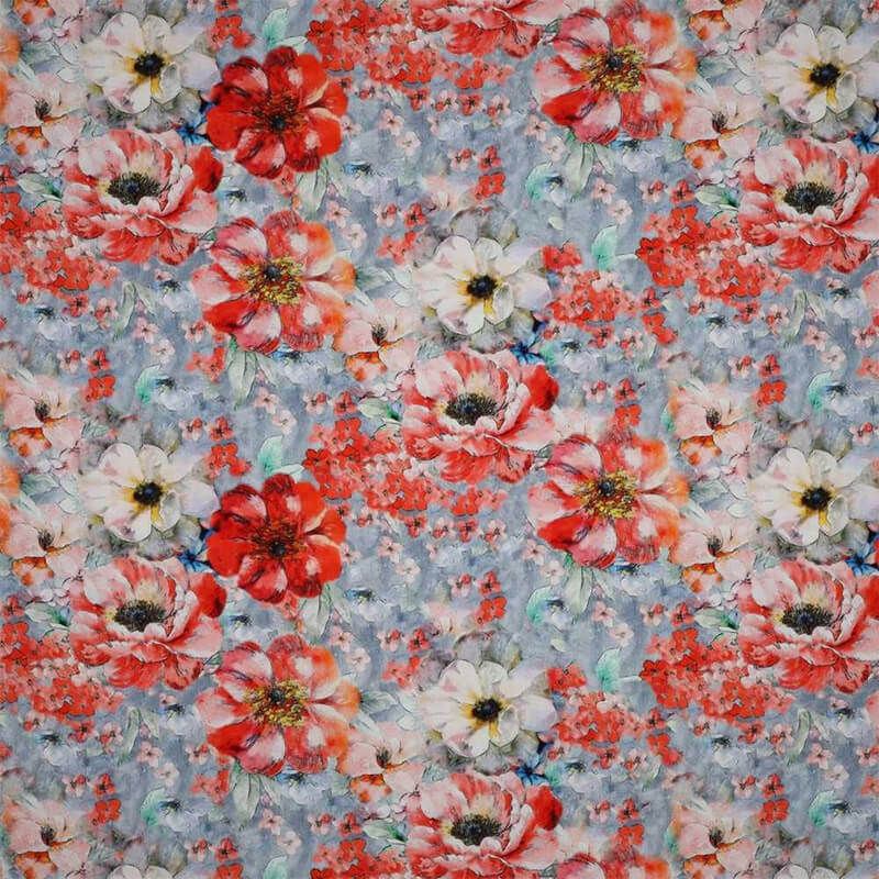 Viscose fabric 140cm | 110g/m² – flowers on a gray background