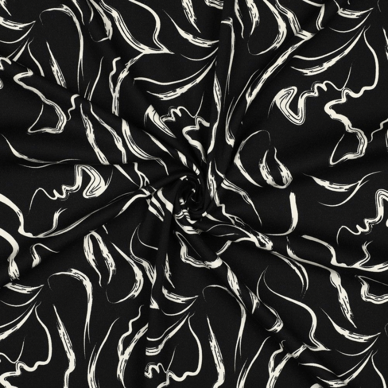 Viscose fabric with elastane 140cm | 180g/m² – black with pattern
