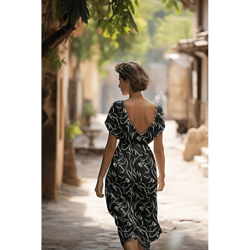 Viscose fabric with elastane 140cm | 180g/m² – black with pattern