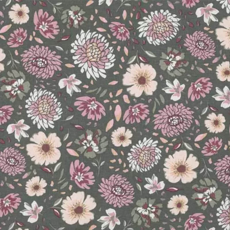 Linu – viskozes audums 135cm – jūraszāļu zaļš ar ziedu rakstu