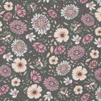 Linu – viskozes audums 135cm – jūraszāļu zaļš ar ziedu rakstu