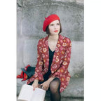 Viscose - linen fabric 135cm - seaweed green with floral pattern