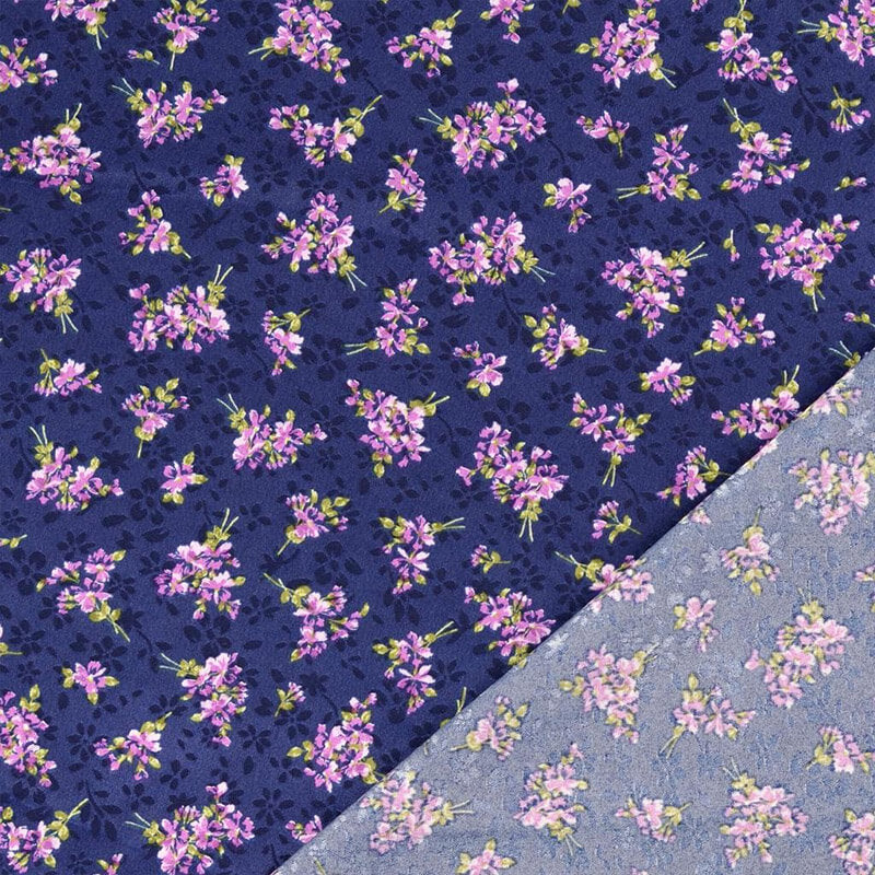 Decorative fabric with jacquard pattern 150cm | 137g/m² – dark blue with flowers