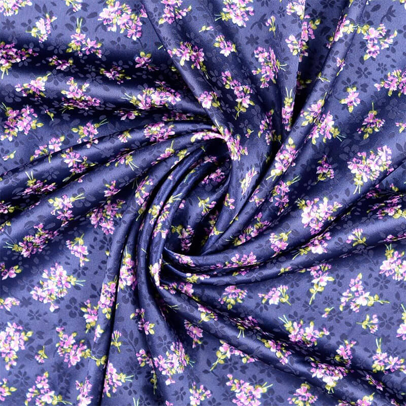 Decorative fabric with jacquard pattern 150cm | 137g/m² – dark blue with flowers