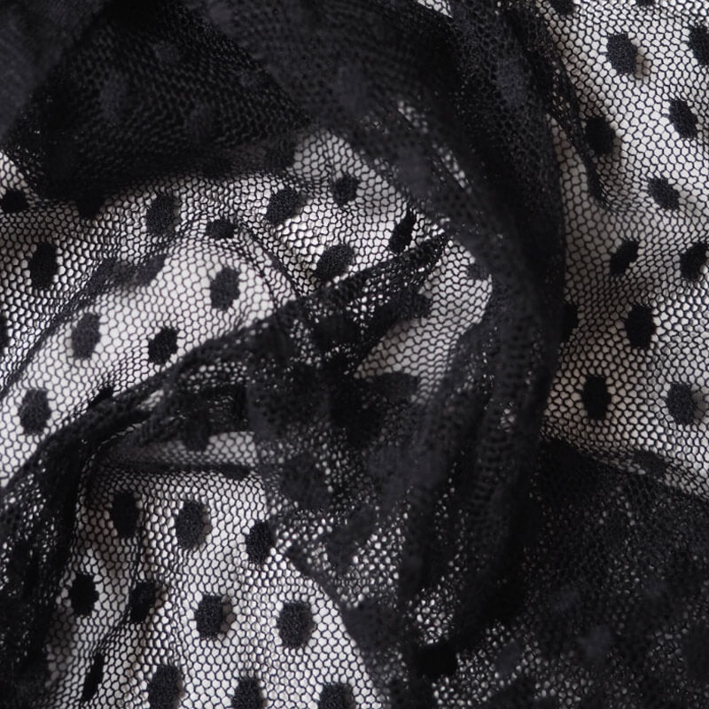 Clothing tulle with sewn-in dots Ø8mm | 140cm - black