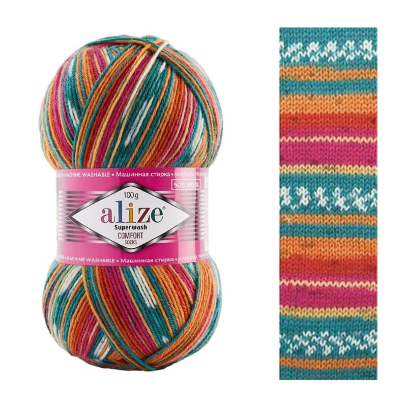 Alize Superwash Comfort Sock zeķu dzija – daudzkrāsaina 100g | 420m