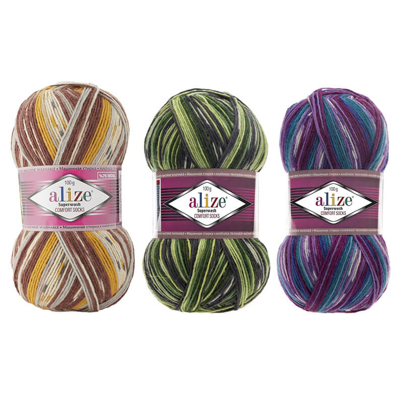 Alize Superwash Comfort Sock zeķu dzija – daudzkrāsaina 100g | 420m