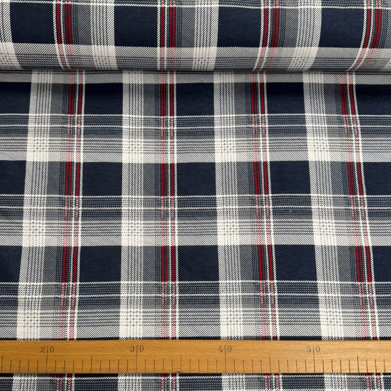 Kokvilnas flaneļa audums 150cm | 170g/m² – rūtains – zils