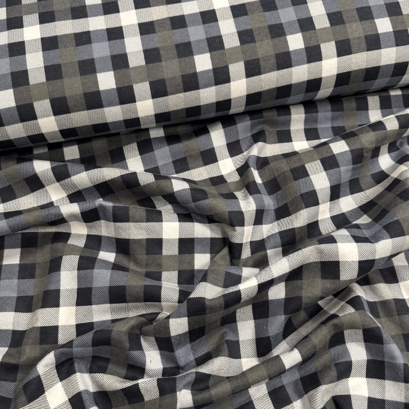 Kokvilnas flaneļa audums 150cm | 170g/m² – rūtains – pelēks