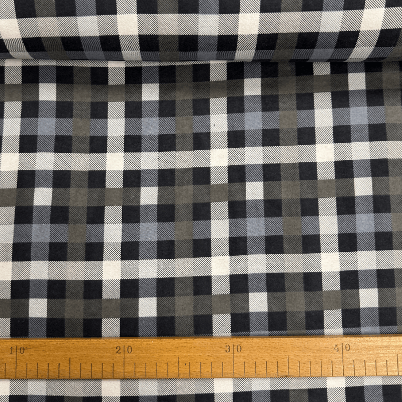 Kokvilnas flaneļa audums 150cm | 170g/m² – rūtains – pelēks