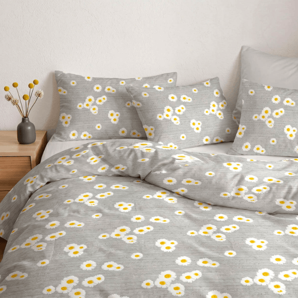 Kokvilnas gultas veļas komplekts 200x210cm – margrietiņas