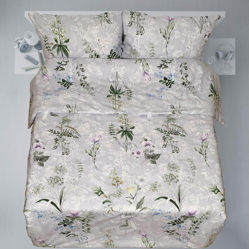 Kokvilnas gultas veļas komplekts 240x220cm – augu raksts