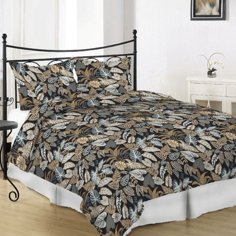Kokvilnas satīna gultas veļas komplekts 220x210cm – lapu raksts
